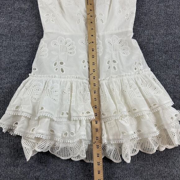 Alexis Dress Small Afonsa Tiered Mini White Embroidered Eyelet Lace Cottagecore - Picture 14 of 15